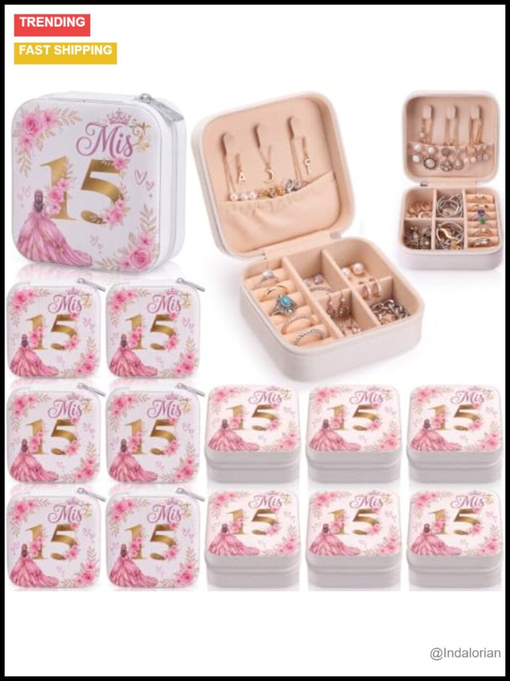 12 Pack Quinceanera Party Favor PU Leather Travel Jewelry Case